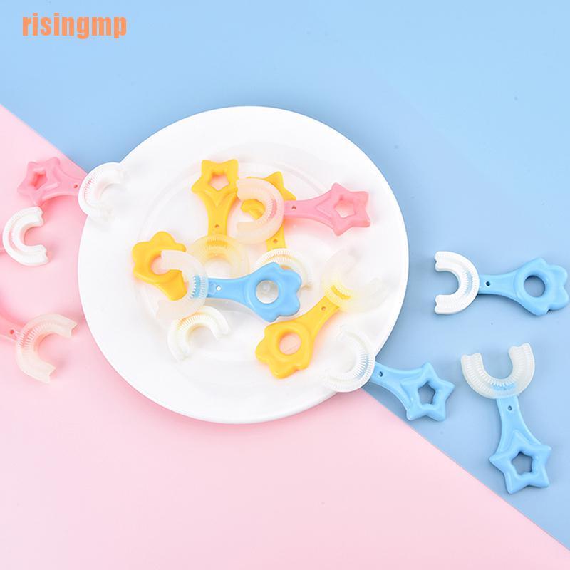 [Hàng mới về] Bàn chải đánh răng hình chữ U xoay 360 độ dễ thương nhiều màu tùy chọn cho bé 2-12 tuổi