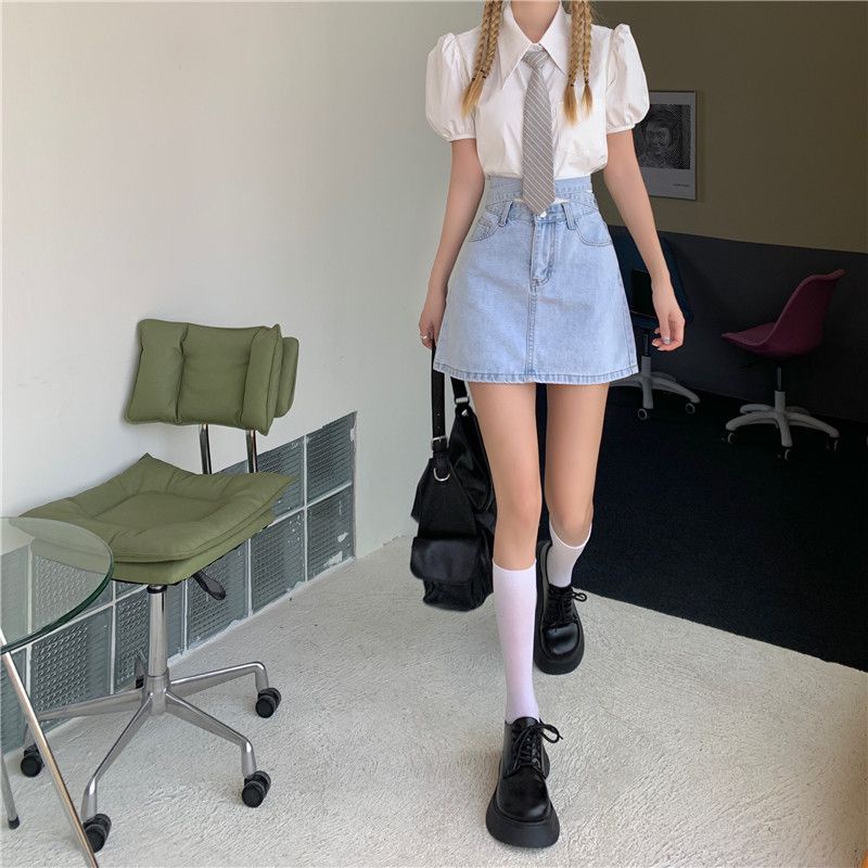 Chân Váy Denim Chữ A Lưng Cao Phong Cách Thời Trang Mùa Hè Mới 2022