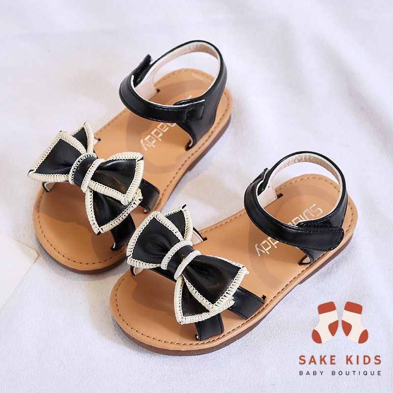 Giày sandal bé gái - Dép quai hậu gắn Nơ thêu viền quai dán chất mềm nhẹ kiểu dáng Hàn Quốc mẫu mới nhất M63