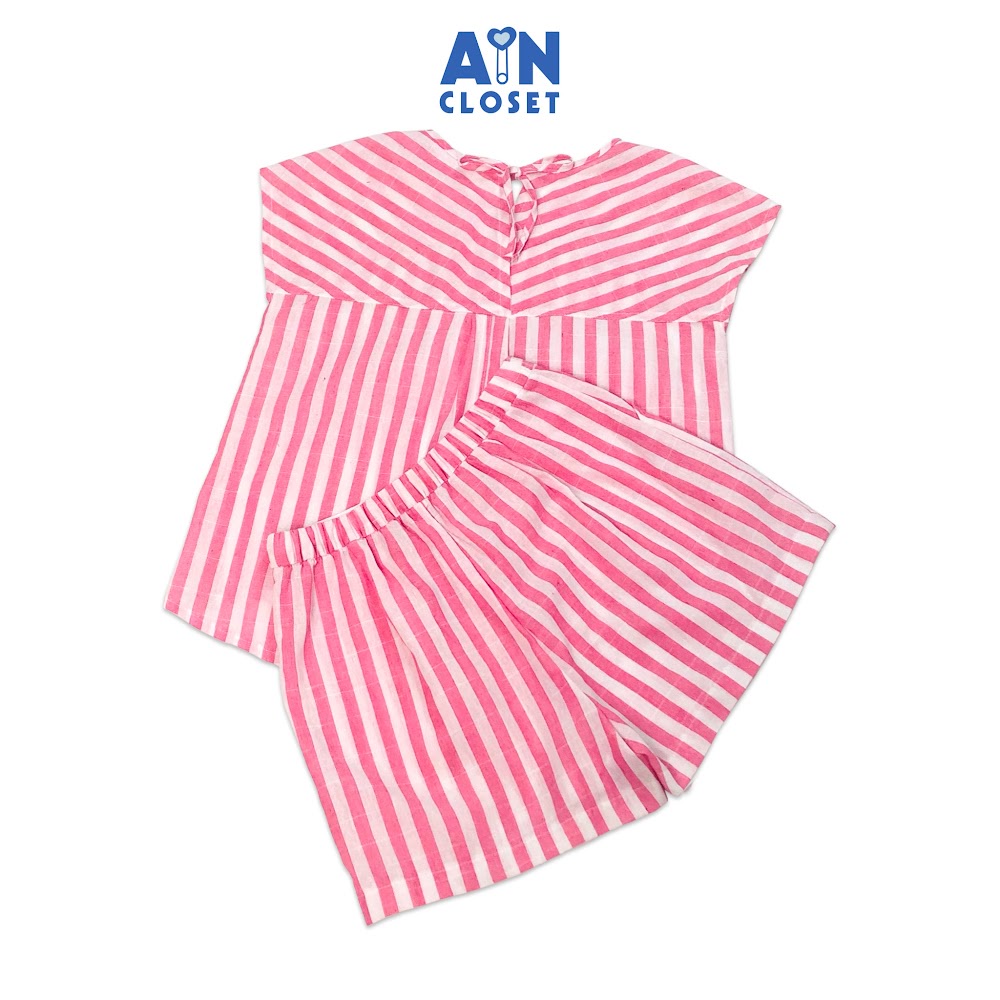 Bộ quần áo ngắn cho mẹ họa tiết Kẻ hồng trắng linen cotton - AICDMEE2ZVSH - AIN Closet