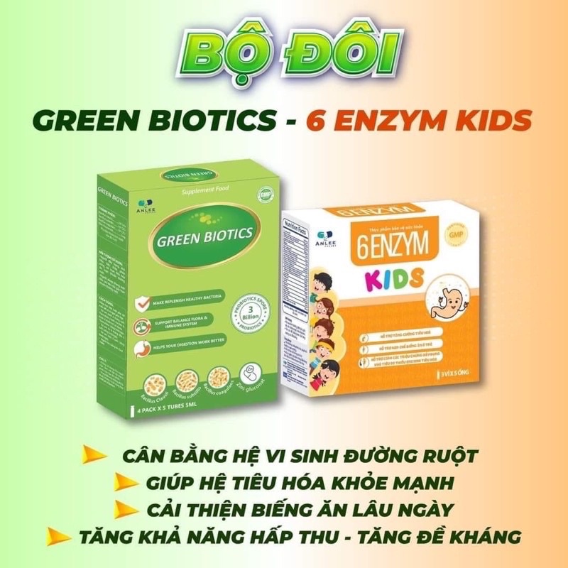 Bộ đôi Green Biotics & Enzym Kids - Men Bào Tử Lợi Khuẩn, Hỗ Trợ Tiêu Hóa Giúp Bé Ăn Ngon