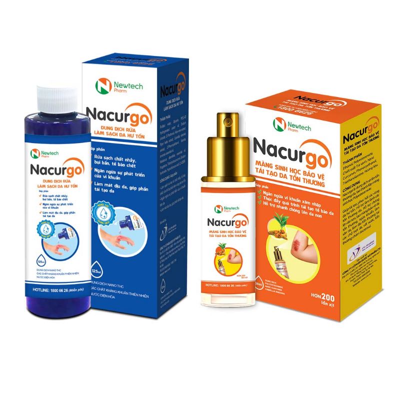 NEW COMBO] NACURGO - Dung dịch rửa vết thương + Xịt tạo màng sinh học