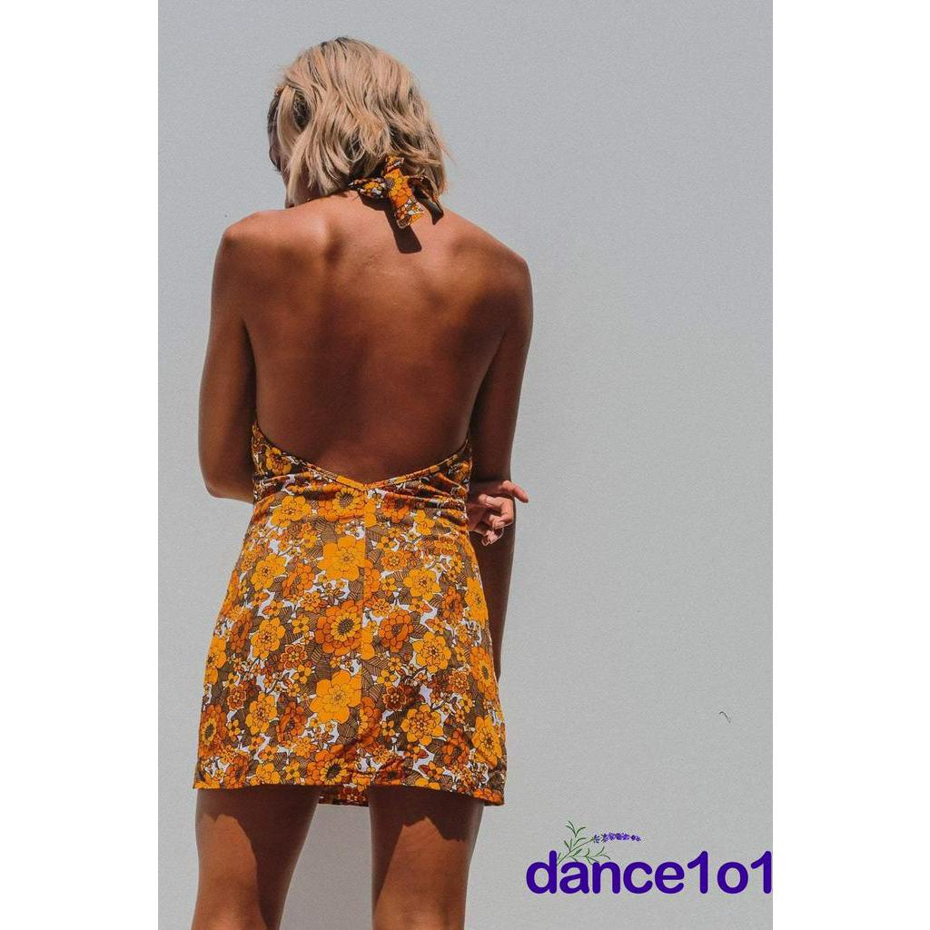 Đầm Dây Nữ Lưng Trần In Hình Quả Dâu Xinh Xắn