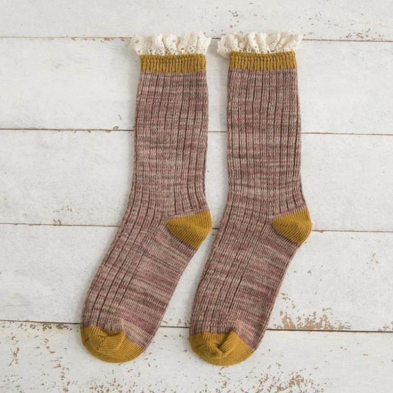 Tất Ống Lửng Phối Ren Ấm Áp Theo Phong Cách Thu Đông Nhật Bản Dành Cho Nữ