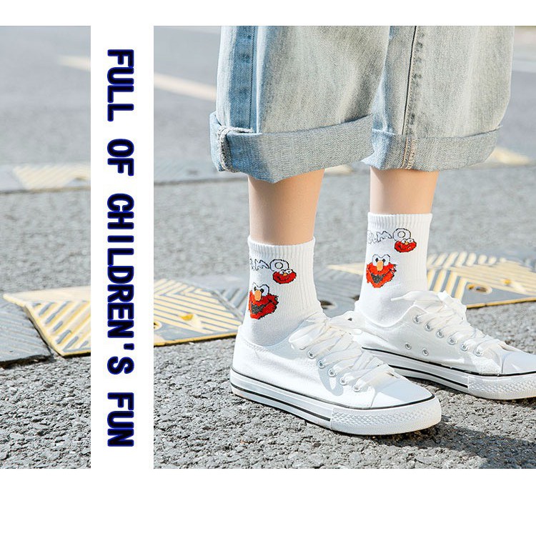 Tất cao cổ Vacone vớ unisex nam nữ họa tiết hoạt hình Elmo ngộ nghĩnh TN83
