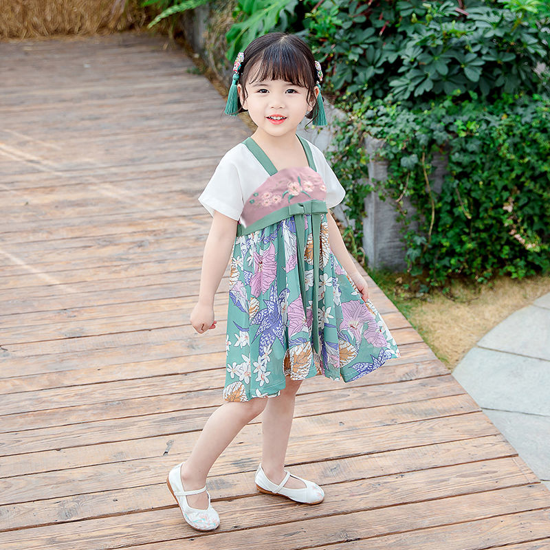 Đầm Hán Phục Tay Ngắn Cổ Điển Chất Liệu Chiffon Phong Cách Trung Hoa Thời Trang Mùa Hè Cho Bé Gái 1-5 Tuổi