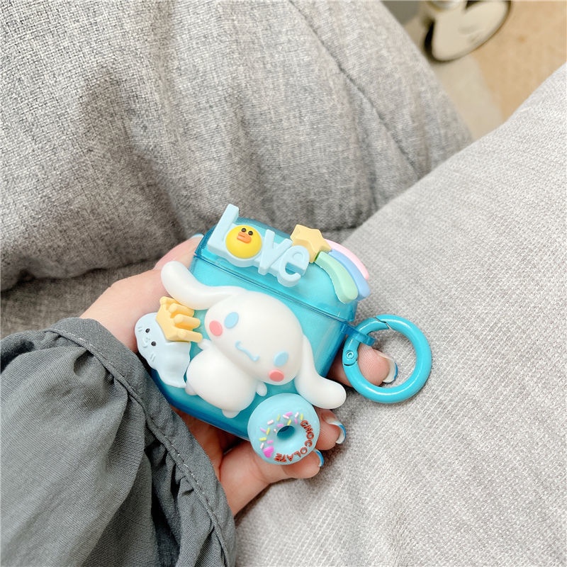 Vỏ bảo vệ hình chú chó cinnamon dễ thương thích hợp cho hộp sạc tai nghe Bluetooth không dây Airpods 1/ 2/ Pro3