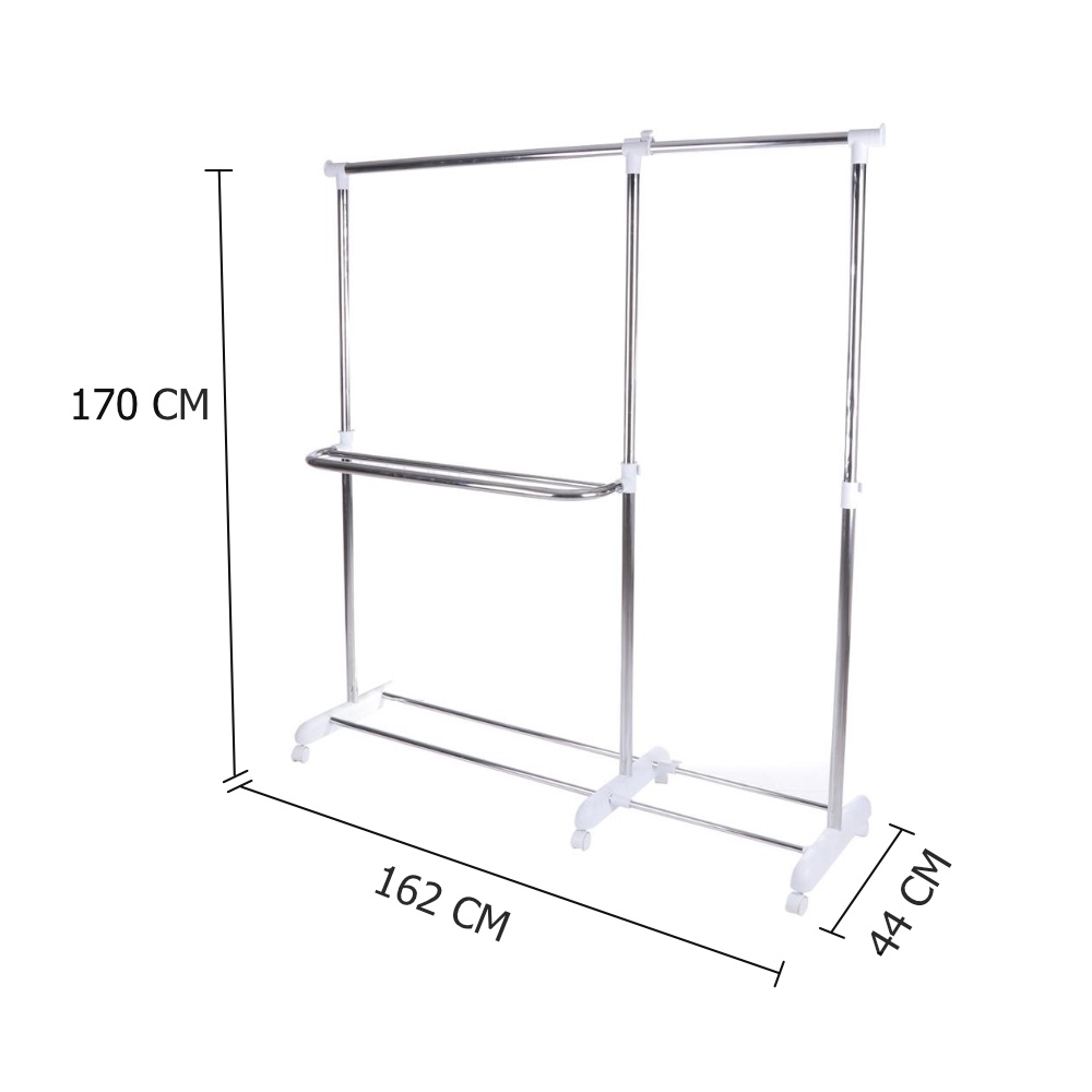 HomeBase PLIM Sào phơi đồ bằng thép mạ crom có bánh xe có thể thay đổi chiều cao chiều rộng W103xH165xD47cm