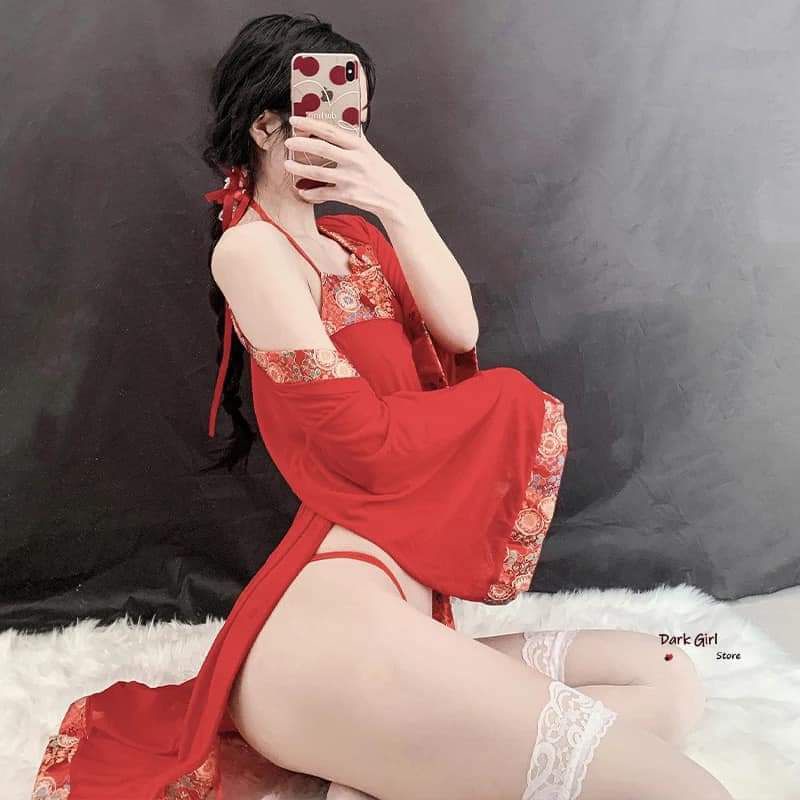 Áo choàng ngủ kèm yếm - áo khoác kimono cách điệu cosplay cổ trang Trung Hoa