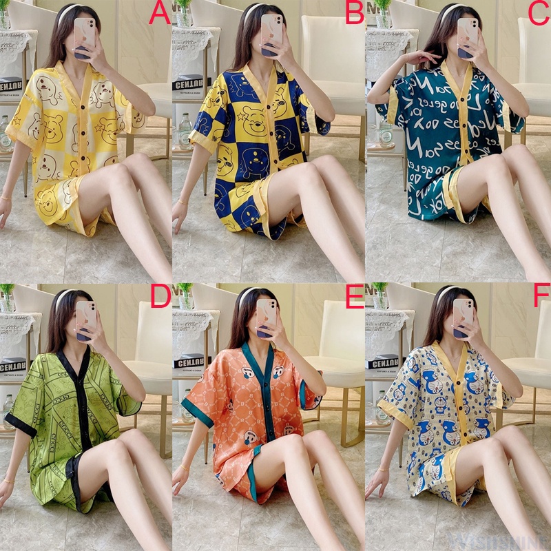 Bộ Đồ Ngủ Tay Ngắn Dáng Rộng Vải Lụa Satin Dành Cho Nữ