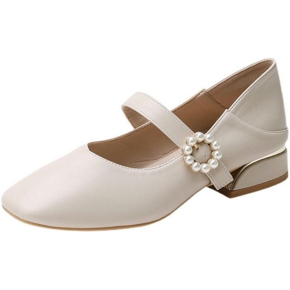 Giày sandal IELGY Mary Jane bằng da mềm mũi vuông gót thấp thời trang cho nữ
