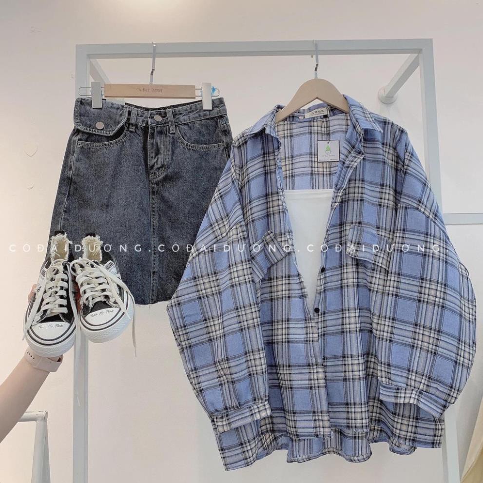 Áo sơ mi kẻ caro 4 màu 2 túi lệch dài tay phom rộng unisex/ Áo khoác chống nắng oversize nam nữ kẻ caro_ranstore ♻️ ‣