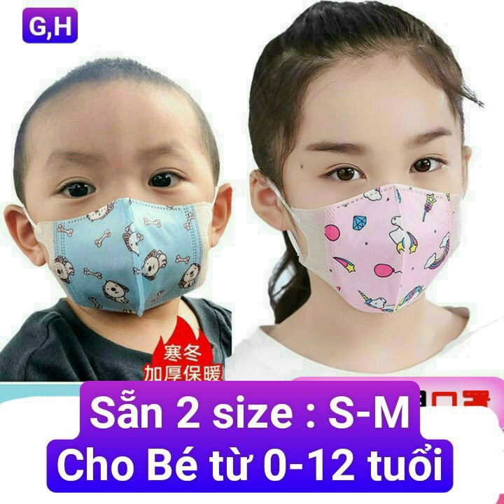 Khẩu trang trẻ em 3D (hàng đẹp) cho bé 0-12 tuổi(com bo 1 vỉ 10 cái)