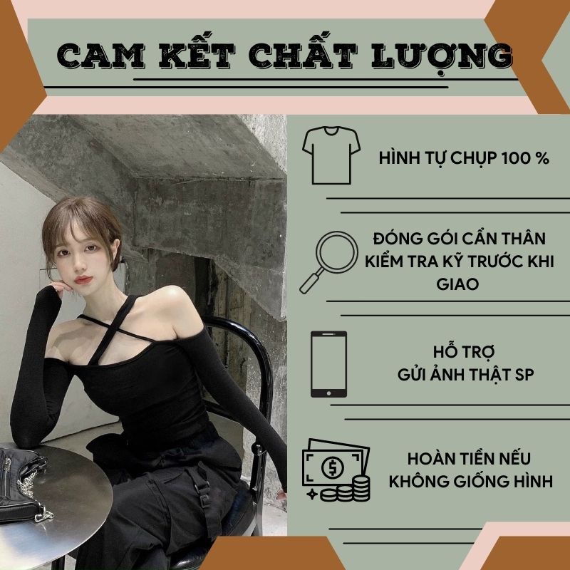 Áo croptop tay dài hở vai chất borip gân cao cấp - Có 2 kiểu mặc siêu cá tính cho nàng