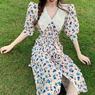 Women Floral Long Dress Retro Chiffon Summer Holiday Maxi Dress