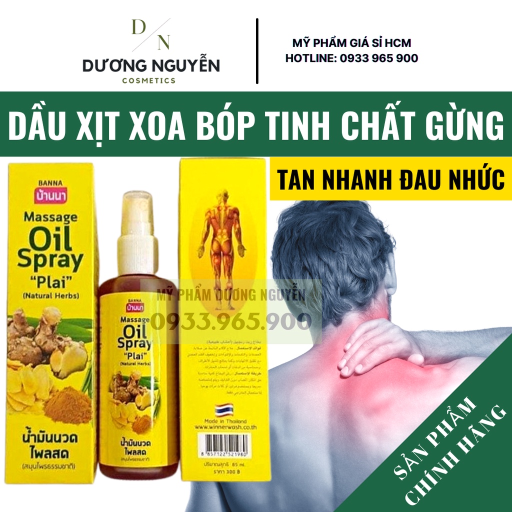 Dầu Xịt Gừng Nóng Xoa Bóp Giảm Đau - Đầu Xịt Phun Sương 300ml - BANNA OIL SPRAY NATURAL HERBS Thái Lan