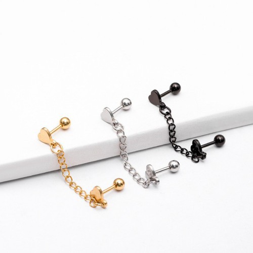 Bông Tai Nam Nữ Kiểu Đeo 2 Lỗ Tai Titan Ko Đen TT 3264 - 1 Chiếc