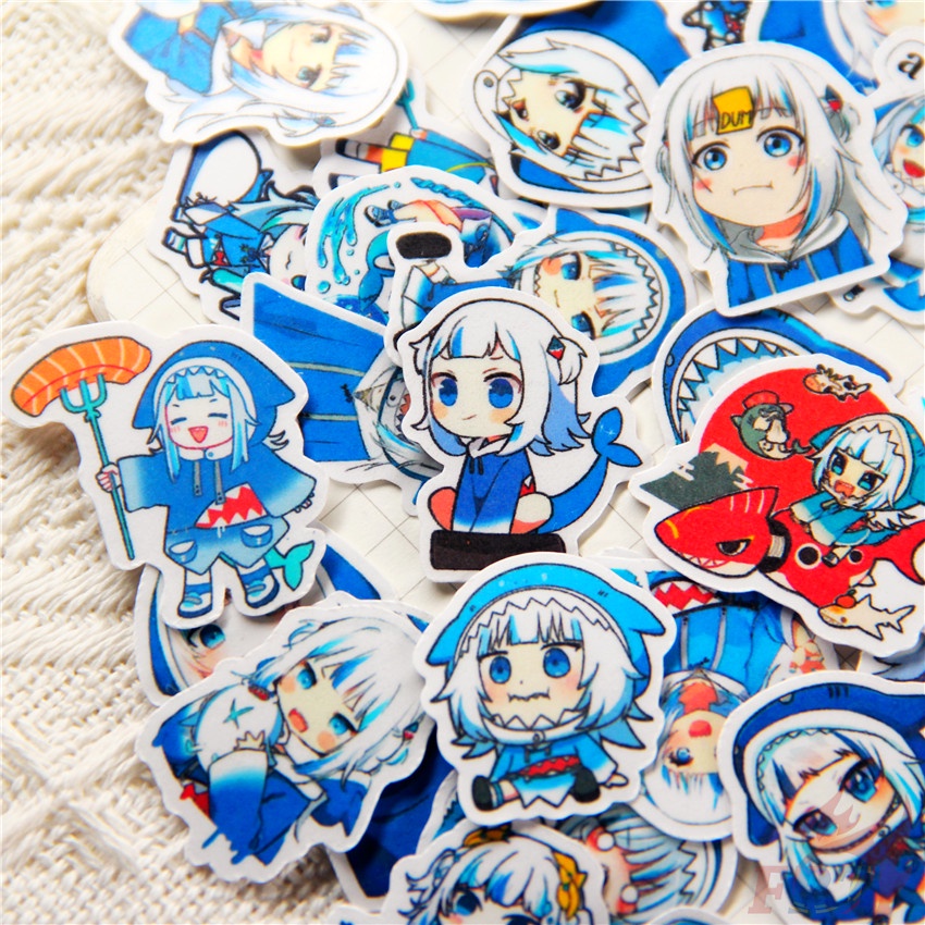 Set 50 miếng dán trang trí album ảnh họa tiết Hololive Vtuber Gawr Gura Q-1 kích thước 2-3 cm