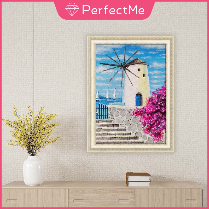 Bộ tranh đính đá 5D họa tiết phong cảnh Hy Lạp độc đáo kích thước 30x40cm DIY dùng trang trí