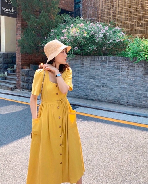 Đầm suông nút trước 2 màu (kèm hình thật) | BigBuy360 - bigbuy360.vn