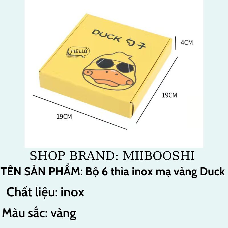 Bộ 6 thìa inox mạ vàng Duck cán dài muỗng ăn siêu dễ thương full hộp MIIBOOSHI D2.095