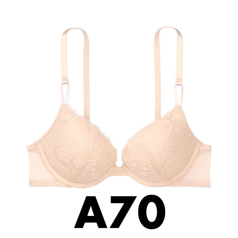 32A/A70 - Áo Lót nude phối ren (20) Favorite T Push-up nâng ngực, Champagne Lace - Hàng nhập Victoria's Secret USA
