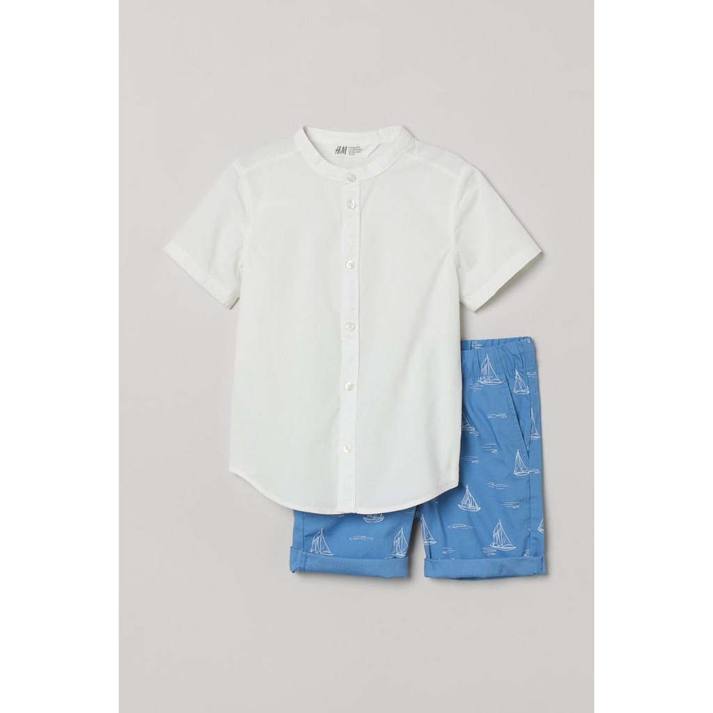 Bộ áo sơ mi cổ tàu quần short trẻ em bé trai - Size từ 1 tuổi đến 10 tuổi - Cam kết 100% HM Authentic