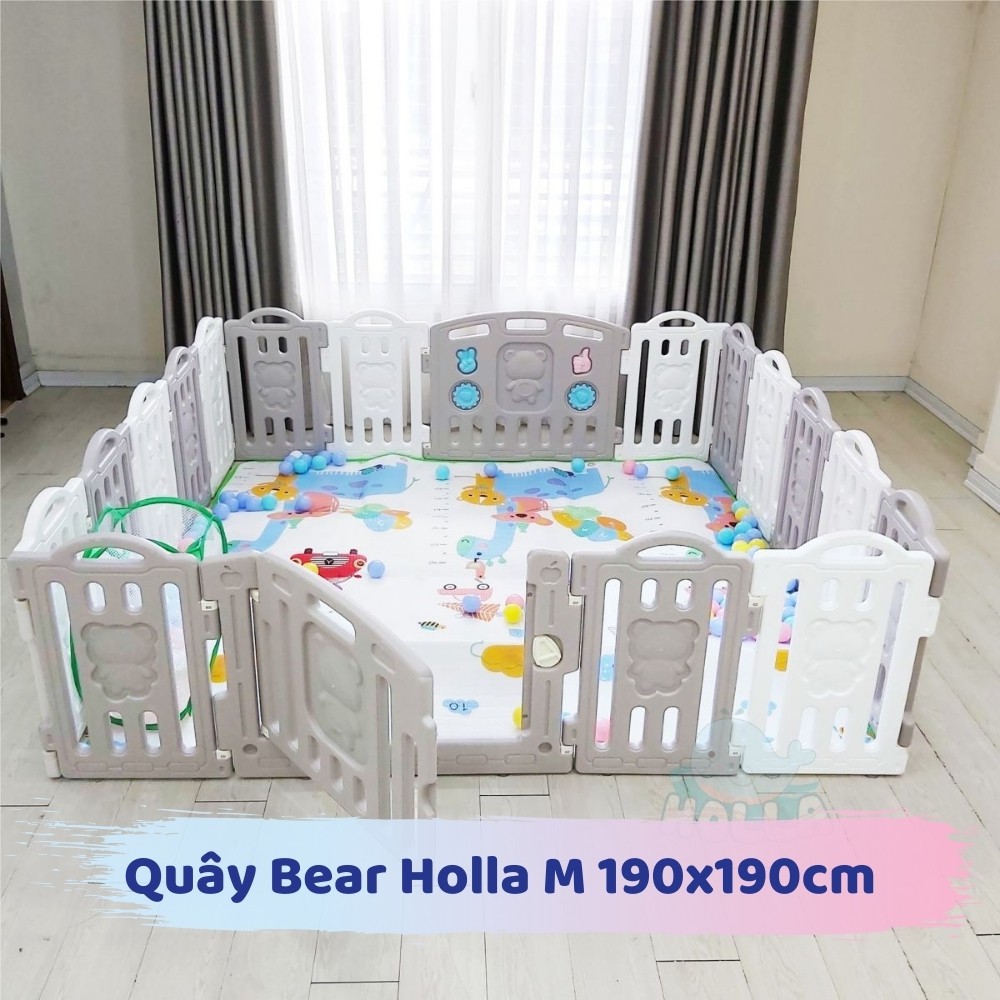 Bộ quây bóng Holla Bear - Quây cũi Bear bằng nhựa cho bé Holla hình gấu HL-0895 - Size S, M - Tháo lắp