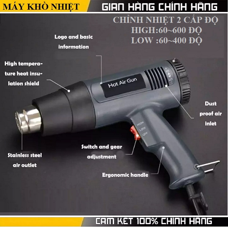 Máy khò nhiệt, thổi hơi nóng đa năng dán decal công suất lớn 2000W