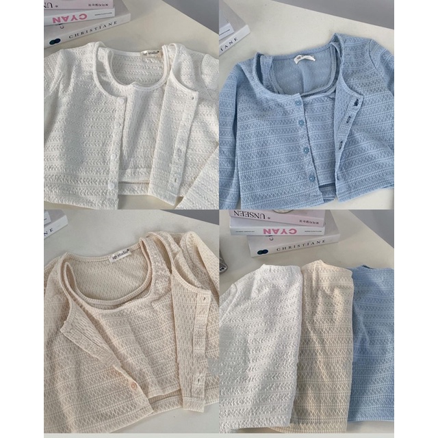 Sét áo croptop thun gân mic áo hai dây hàn quốc yansoo.vn ( ảnh thật )