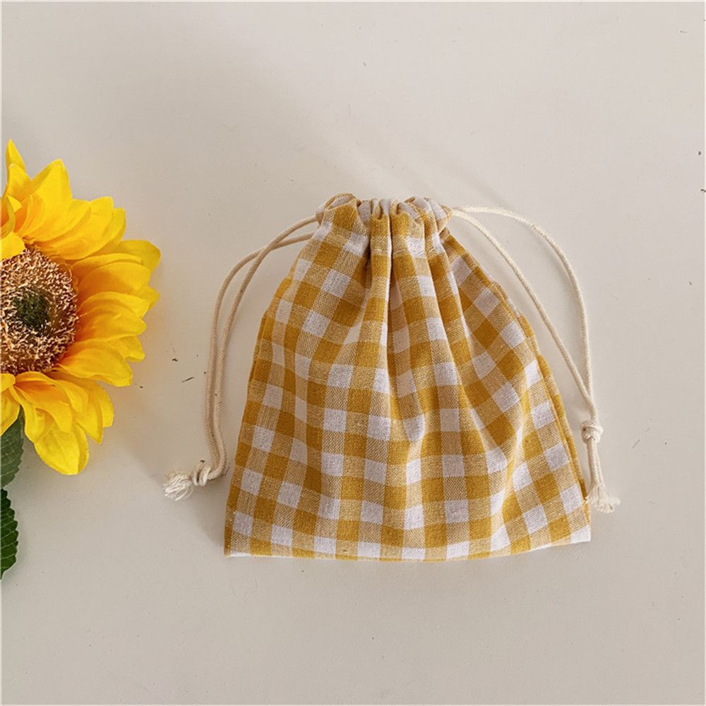 Túi canvas dây rút đựng đồ trang điểm / trang sức họa tiết sọc caro nhiều màu