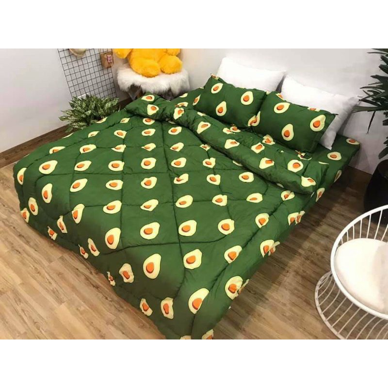 Trọn bộ 5 món ga gối chăn phao poly cotton nhiều mẫu 2021