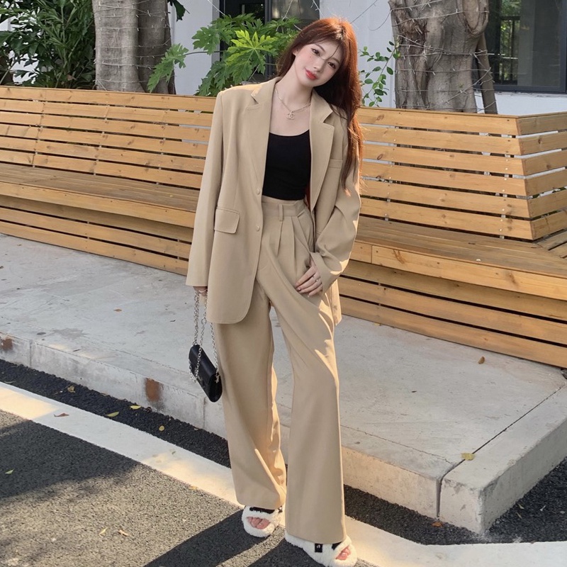 Set Áo Khoác Blazer + Quần Dài Thời Trang Mùa Thu Theo Phong Cách Hàn Quốc Dành Cho Nữ
