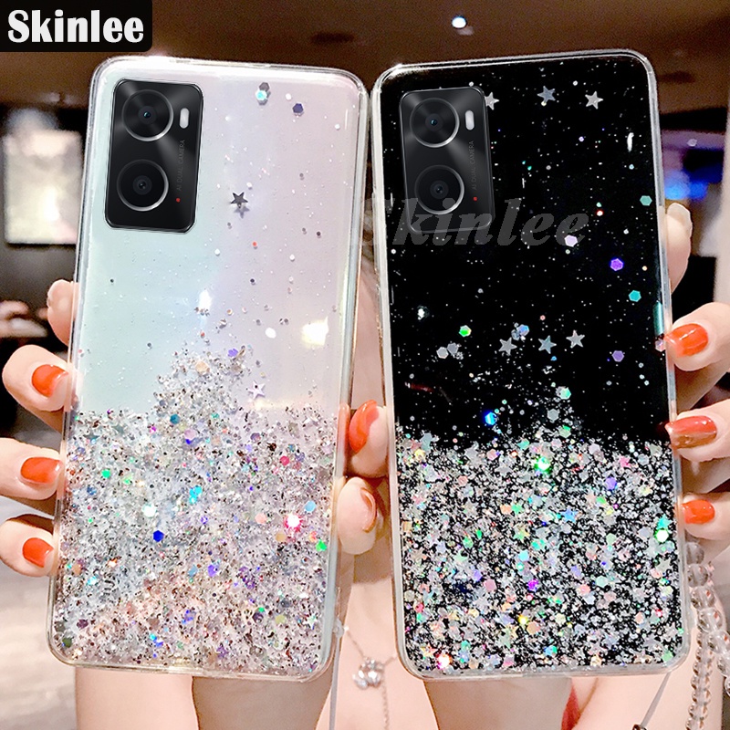 Ốp Điện Thoại Trong Suốt Chống Sốc Phối Sequin Hình Trăng Sao Cho OPPO A96 A76 A36 4G A55 A95 Realme 9i 9 Pro Plus C35 C31