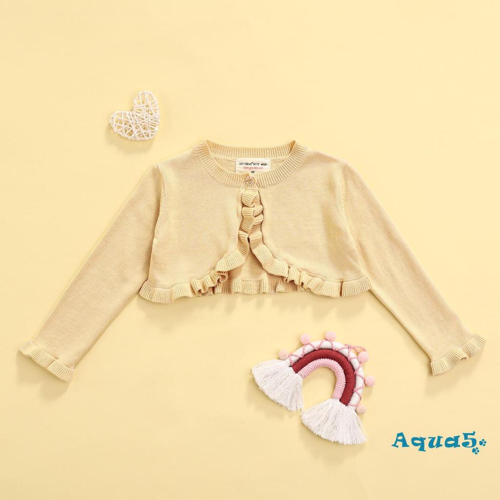 Áo Khoác Cardigan Dệt Kim Tay Dài Cổ Tròn Màu Sắc Đơn Giản Cho Bé Gái