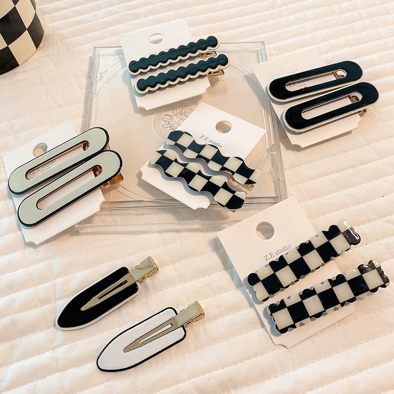 Kẹp Tóc Mái Bằng acrylic Họa Tiết Hình Học Màu Trắng Đen Phong Cách vintage Hàn Quốc Cho Nữ
