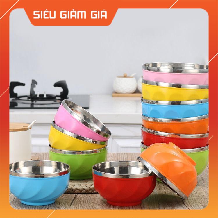 Tô/ Bát ăn cơm inox, hai lớp chống đóng cặn, chống rơi rớt, cách nhiệt (Giao màu ngẫu nhiên)