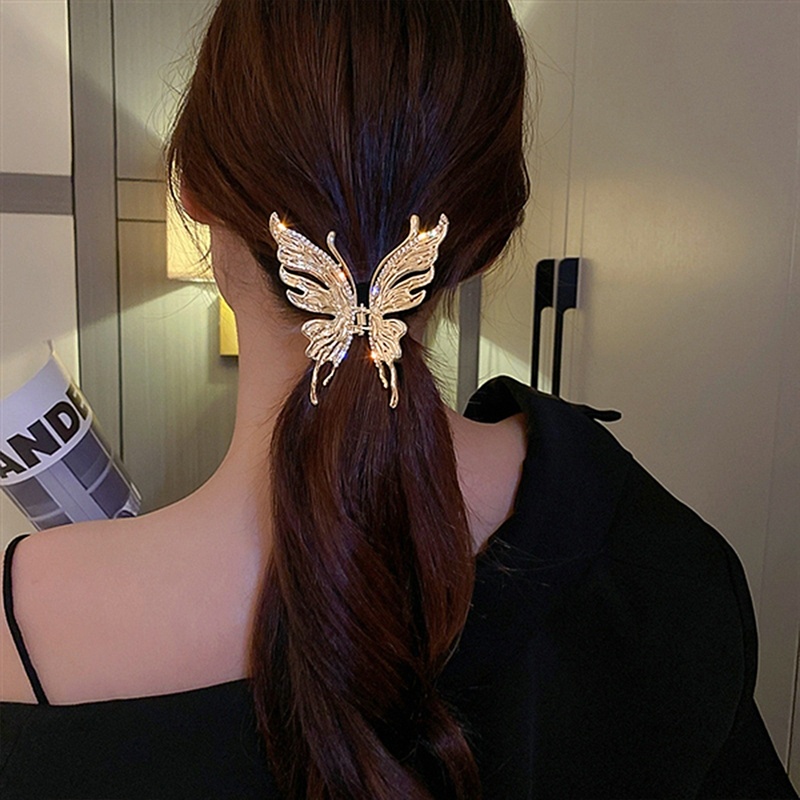 Kẹp Tóc Hình Bướm 10cm Bằng Hợp Kim Màu Vàng Phong Cách Retro Hàn Quốc Thanh Lịch Dành Cho Nữ dreamdiary