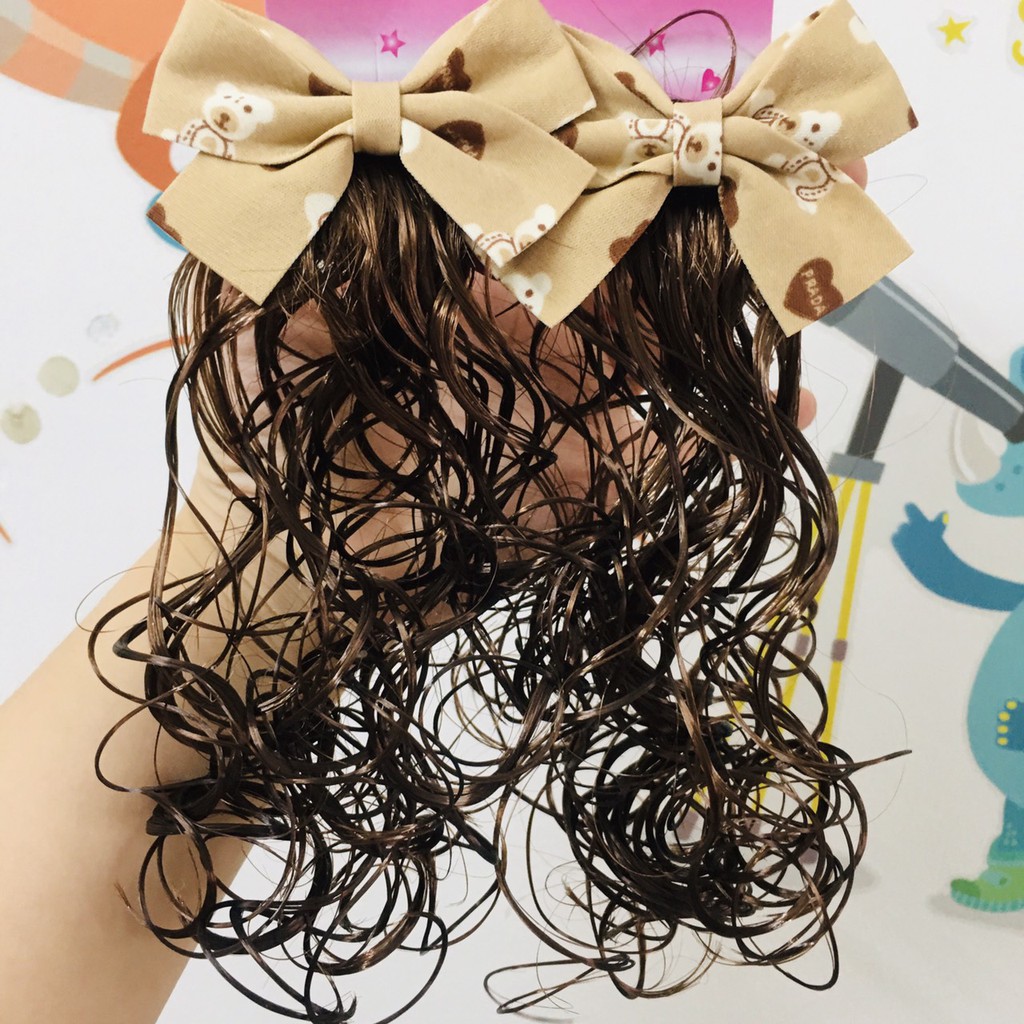 Set 2 kẹp tóc giả cho bé gái kèm nơ nhiều màu phong cách Hàn Quốc - Selenshop
