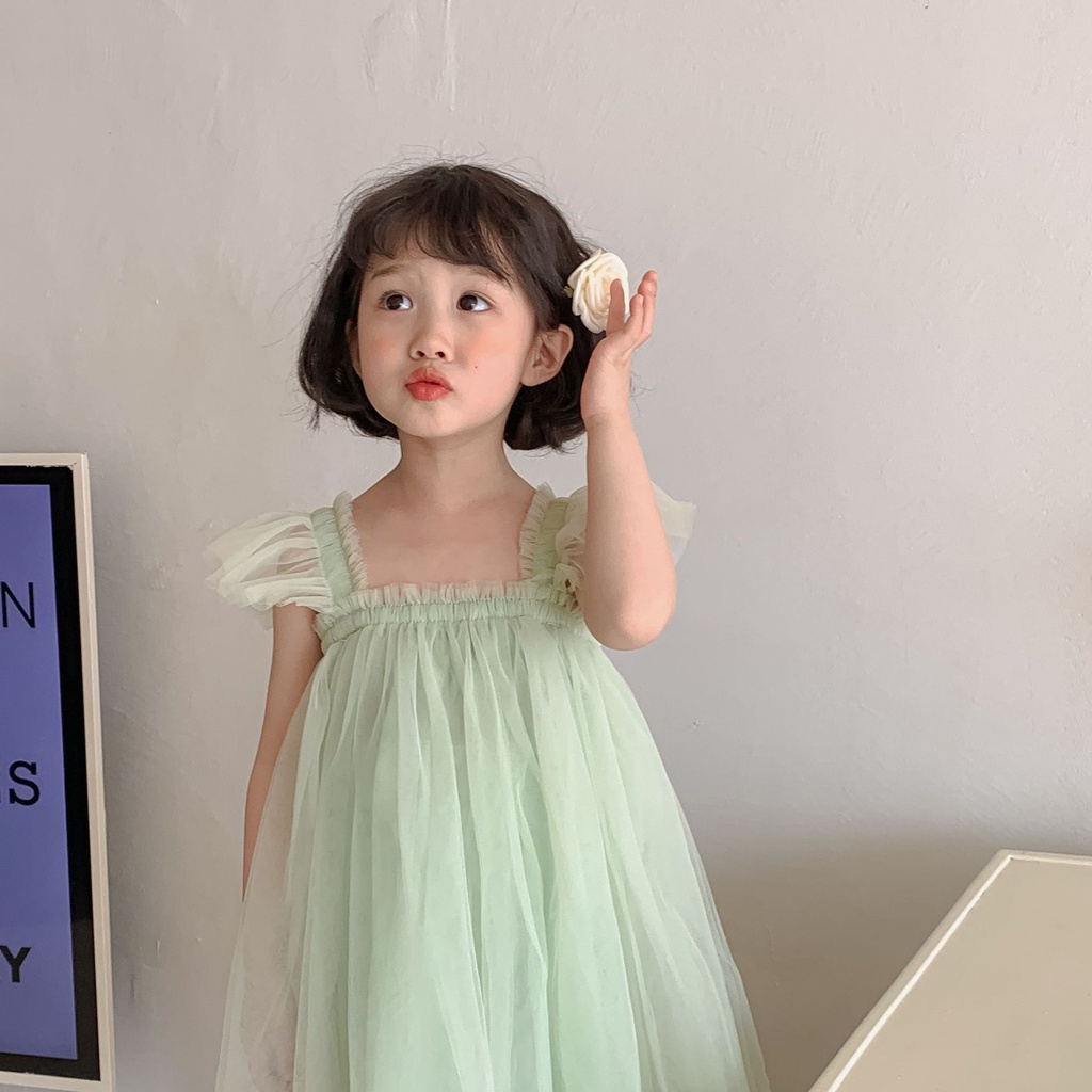 Đầm Công Chúa Hai Dây Phối Lưới Màu Sắc Kẹo Ngọt Thời Trang Mùa Hè Cho Bé Gái 2345