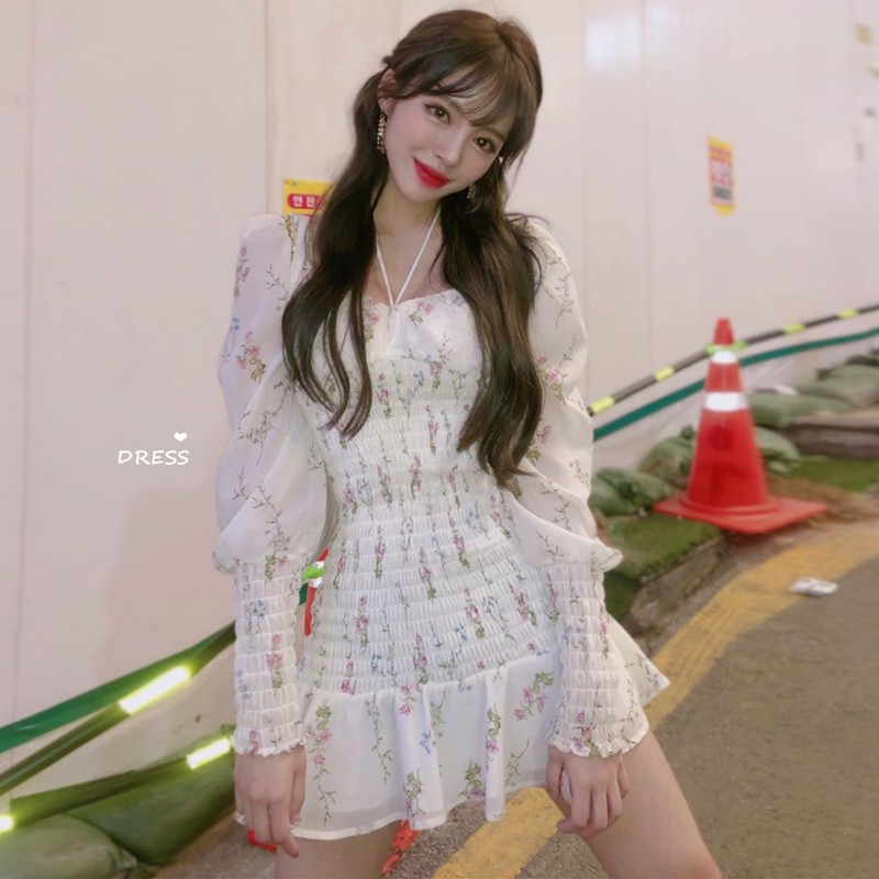 Đầm dáng xòe hoa nhí tay dài Emilyshop ulzzang