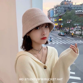 Nón Bucket Len Màu Trơn Che Phủ Toàn Diện Thời Trang Thu Đông Phong Cách Hàn Quốc
