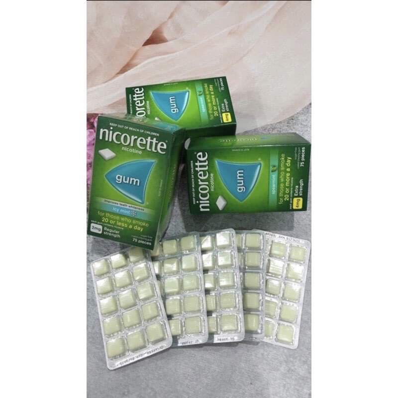 Kẹo cao su cai thuốc lá Nicorette hộp 75 viên