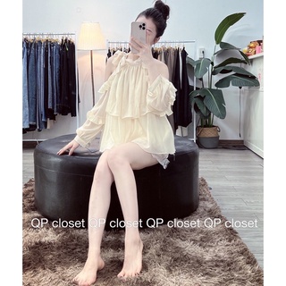 Áo sơmi tơ bèo khoét vai tiểu thư hàng chuẩn QP