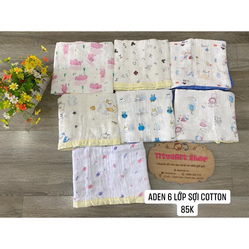 Khăn Tắm Aden 6 Lớp Bo Viền Sợi Cotton Cho Bé, Chăn Đắp Aden Loại đẹp