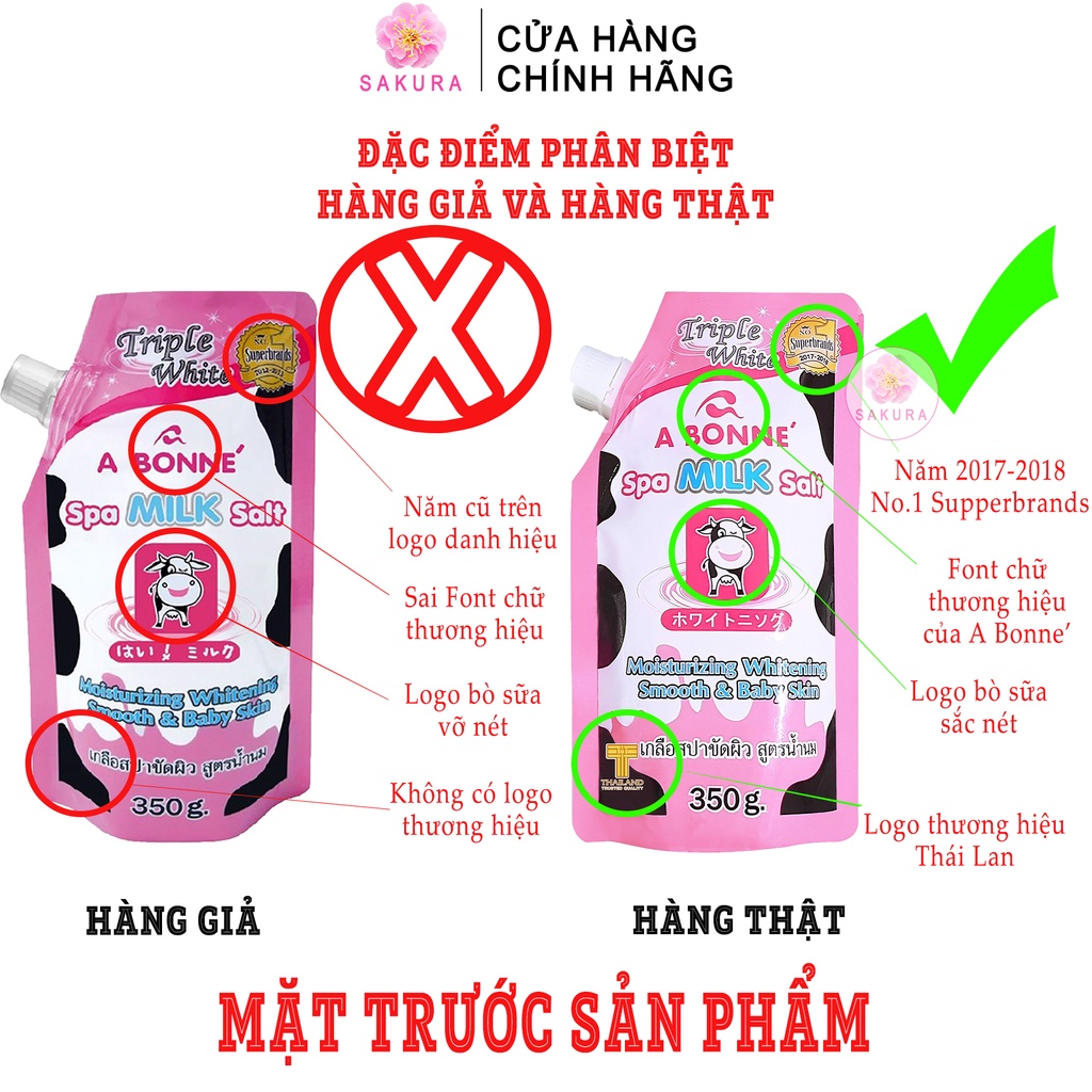 Muối tắm sữa bò A bonne Spa Milk Salt Thái Lan tẩy tế bào chết da chết body và mặt hương sữa tươi SAKURA 350g | BigBuy360 - bigbuy360.vn