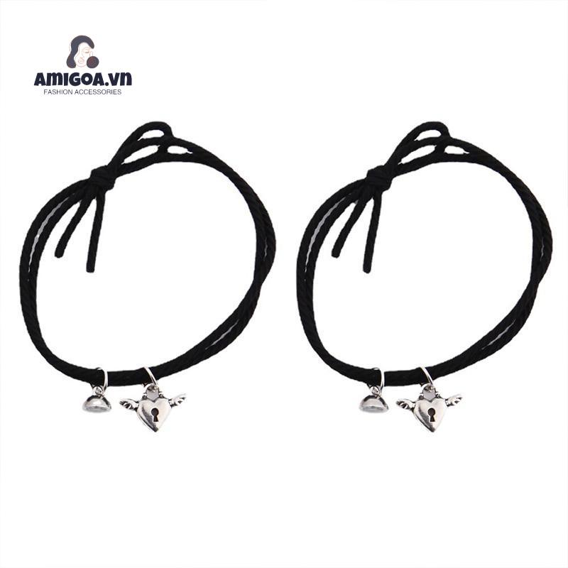 Vòng Đeo Tay Cặp Dây Bện Từ Tính Hình Trái Tim Đơn Giản Dành Cho Cặp Đôi