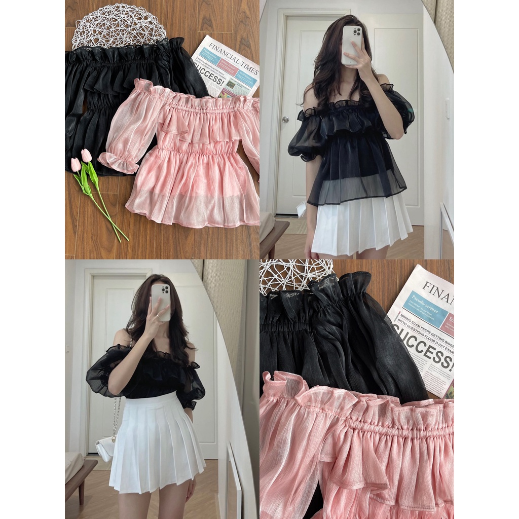 ÁO TRỄ VAI CHẤT ORGANZA CÓ CHUN XINH XẮN - TRỄ VAI ORGANZA