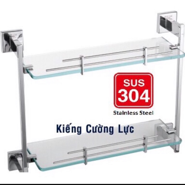 Kệ 2 tầng phòng tắm inox 304 kiếng cường lực cao cấp