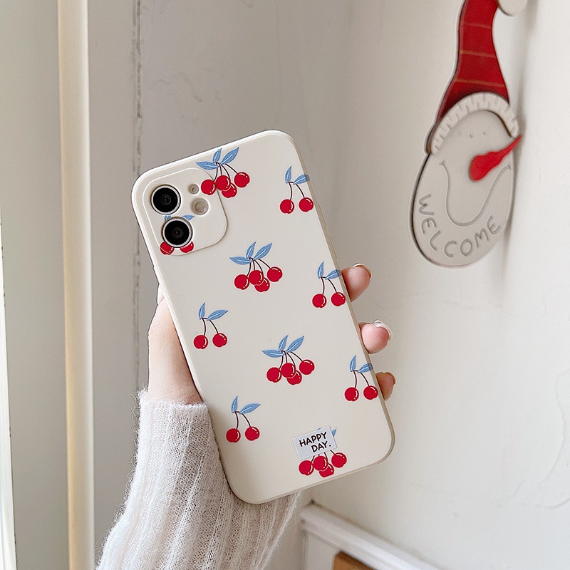 Ốp iphone hình trái cherry xinh xắn Ốp Lưng Iphone 11 12 13 Pro Max 12 Mini XS 7 8 X XR Xsmax 7 8 Plus 11 Pro vuông cạnh